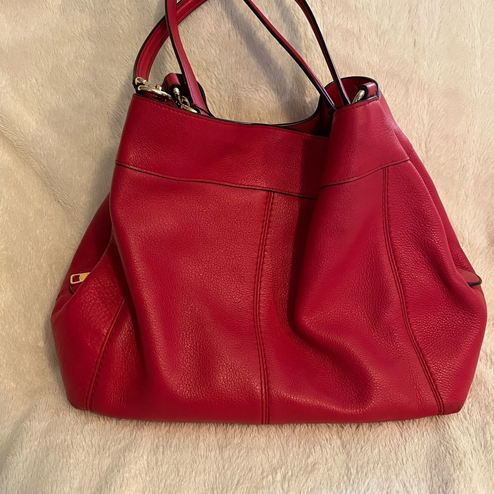 Large Coach Lexi Pebbled Leather Bag in Cherry Red